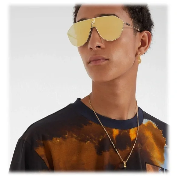💯- New Original Fendi FE40080U round sunglasses Shiny endura gold / brown